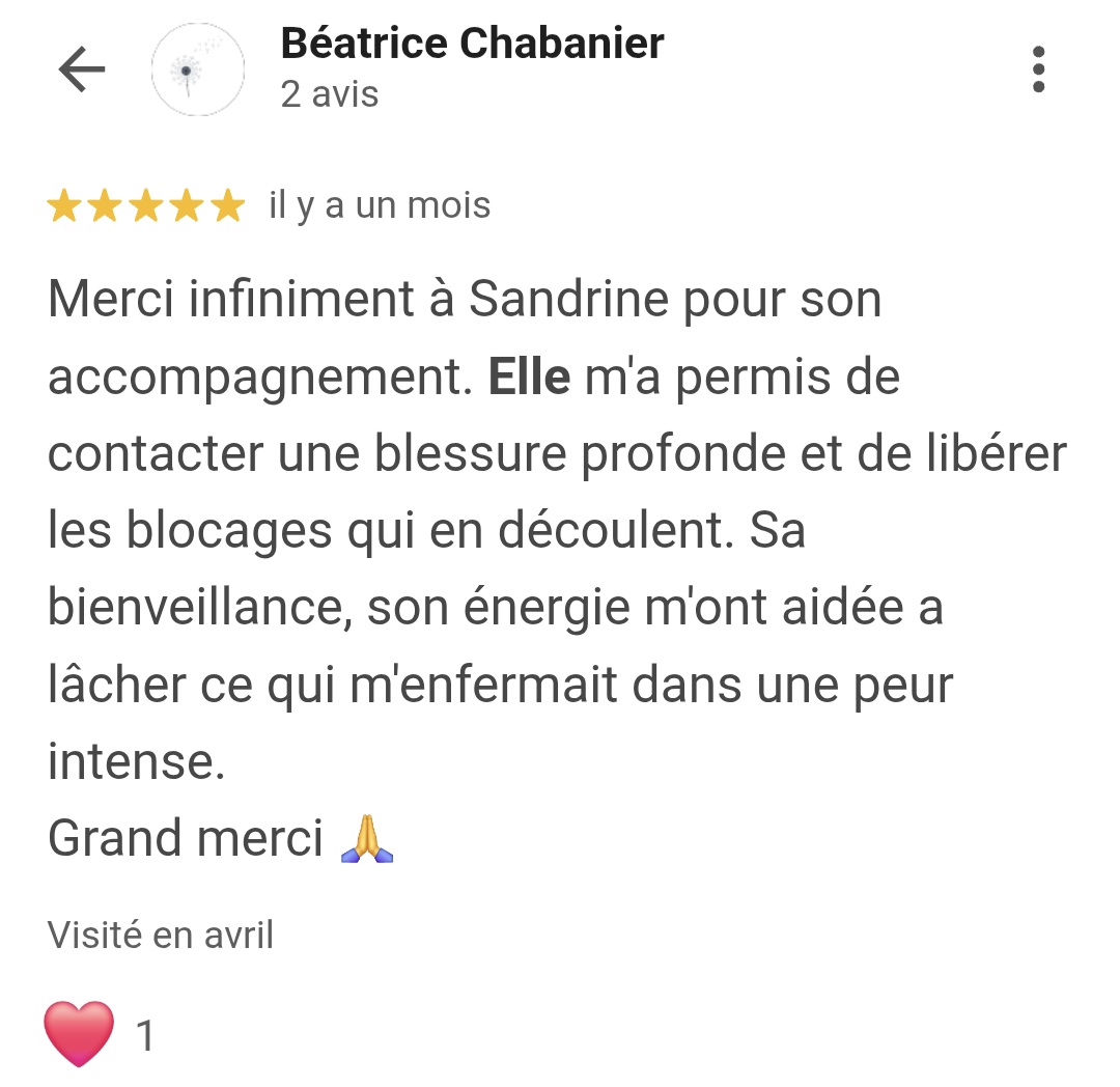 Beatrice Chabanier blessure blocage energie peur